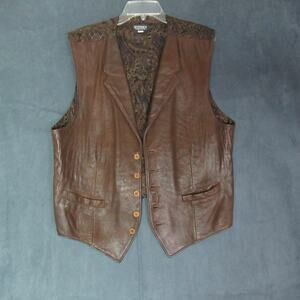 Vintage The J Peterman Company Vest Mens Brown Leather Paisley Western Lux Retro